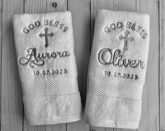 Personalized Baptism Towel - Keepsake Gift for Christening - From Godparents - For Godchild - Religious New Baby Gift