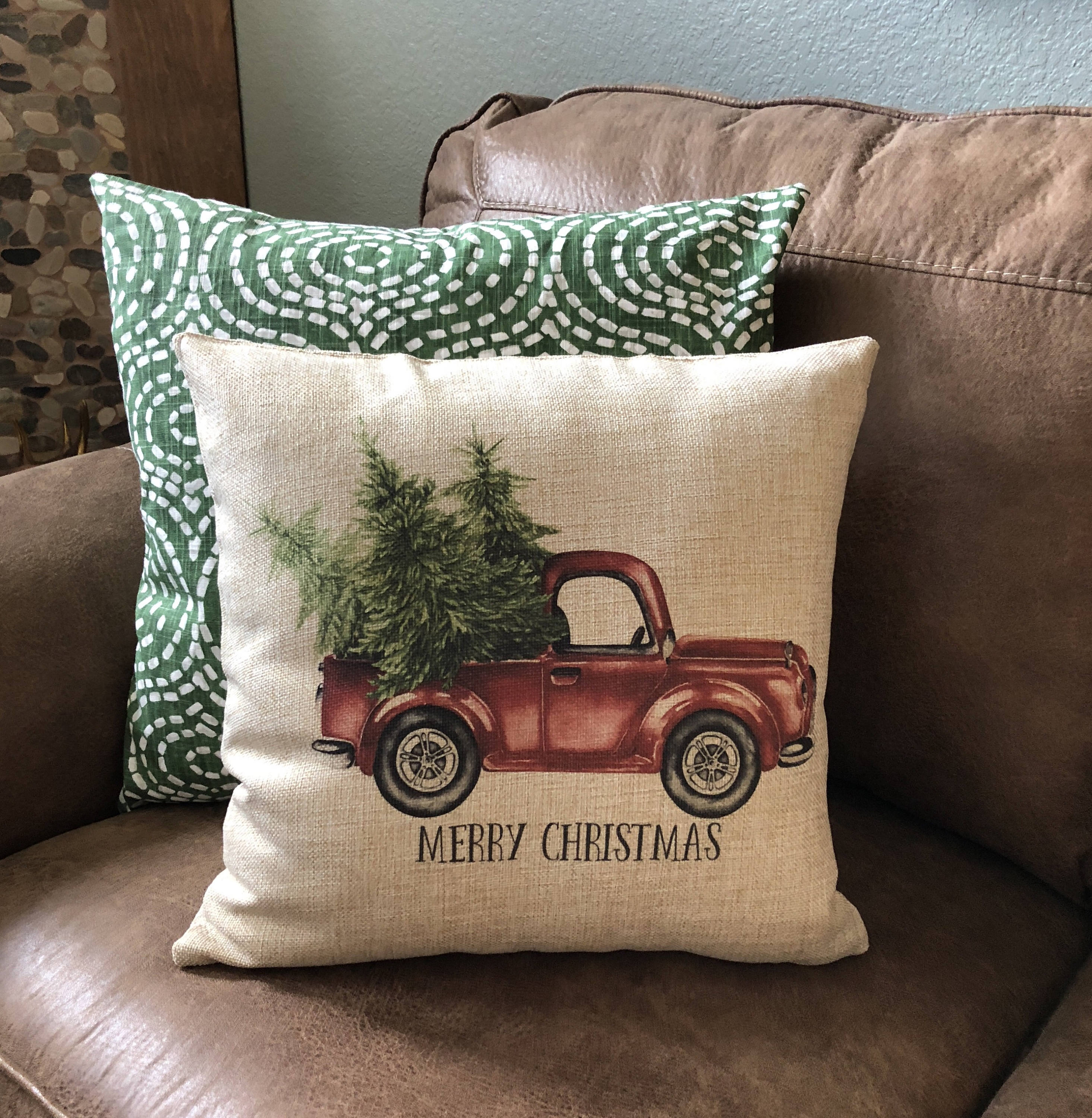 Christmas Pillow Red Truck Pillow Vintage Christmas Pillow Etsy