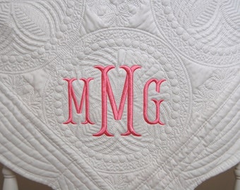 New Baby Gift - Monogram Baby Quilt - Baby Quilt - Baptism Gift -  Monogram or Full Name - 36 x 46 Inches - Nursery Decor