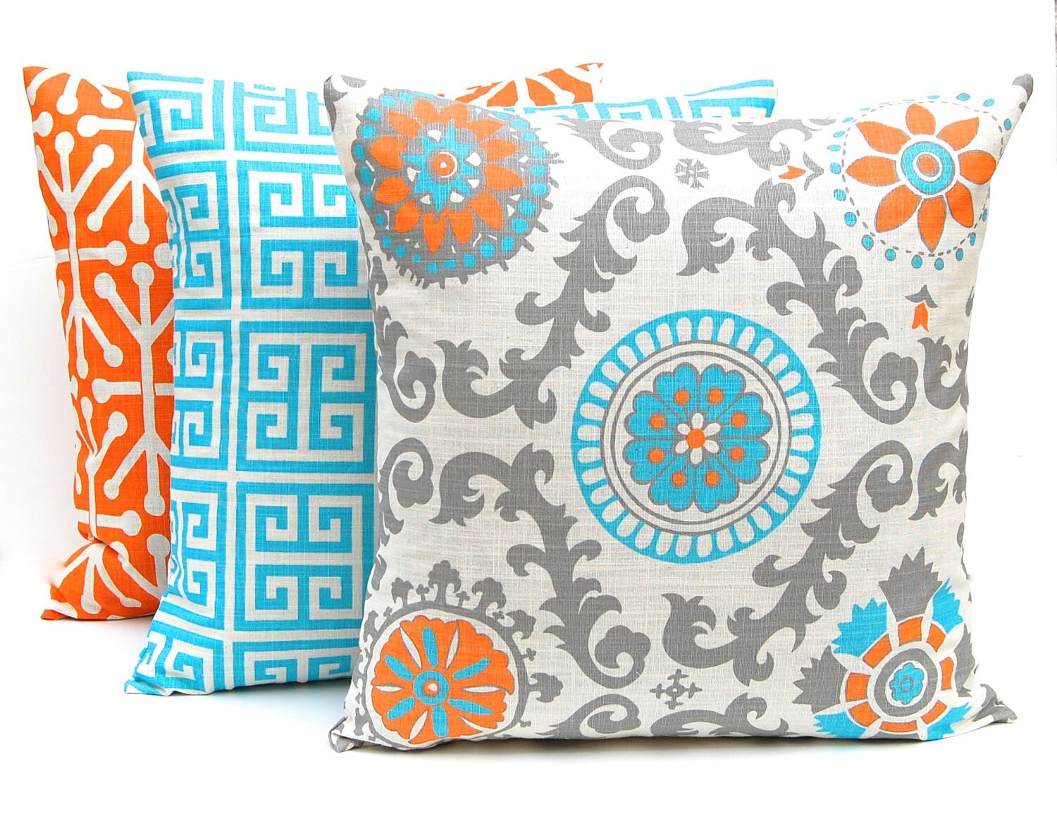 Decorative Pillow Covers Turquoise and Orange Pillow Covers Etsy