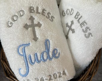 Personalized Baptism Towel: Embroidered Christening Gift