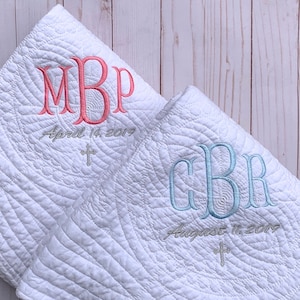 Baptism Blanket Personalized Monogram Quilt New Baby Gift Personalized Baby Quilt Baptism Gift for Girl Baptism Gift for Boy image 1