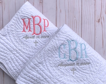 Baptism Blanket Personalized - Monogram Quilt - New Baby Gift - Personalized Baby Quilt - Baptism Gift for Girl - Baptism Gift for Boy