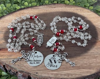 Personalized Quinceañera Rosary: Lady of Guadalupe, Crystal Beads