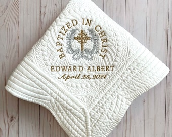 Personalized Baptism Blanket - Unisex - Gold and Silver - Christening Gift for Girl or Boy - Baby Quilt for Dedication - Keepsake