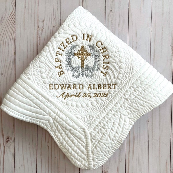 Personalized Baptism Blanket - Unisex - Gold and Silver - Christening Gift for Girl or Boy - Baby Quilt for Dedication - Keepsake