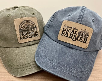 Baseball Cap - Farmers and Ranchers - Pigment Dyed - Unisex Hat - Laser Engraved Faux Leather Patch - For Him - For Her - Gift for Farmer