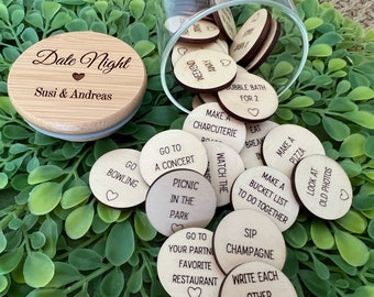 Date Night Jar - Personalized Valentines Gift - Wood Tokens - Couple Gift - Wedding Gift - 5th Anniversary - For Her - Bridal Shower - Wife