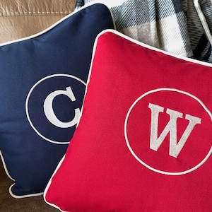 Monogram Pillow: Canvas with Natural Piping, Personalized Decor