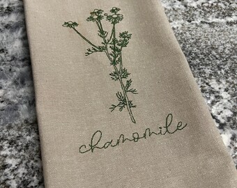 Kitchen Towel - Embroidered - Garden Herbs - Kitchen Decor - Tea Towel - Oatmeal Color - Gift for Gardener - Cooking Accessory