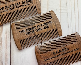 Wood Beard Comb - Personalized Gift for Him - Birthday Gift Man - Laser Engraved Sandalwood - Grooming Tool - Bearded Dad Husband Grandpa