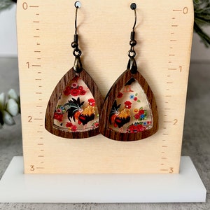 Chicken Earrings Wood and Acrylic Farm Mom Gift for Chicken Lover Dangle Earrings image 3