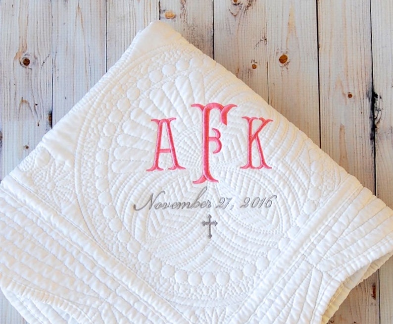 Baptism Blanket Personalized Monogram Quilt New Baby Gift Etsy