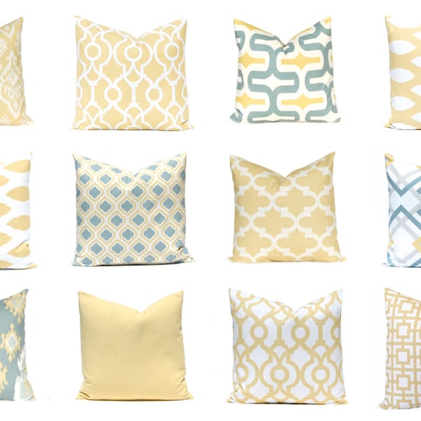 Decorative Pillow Covers - Throw Pillow Covers - Soft Gold Pillow Covers - Accent Pillow - Ikat, Solid, Trellis Prints - Living Room Decor