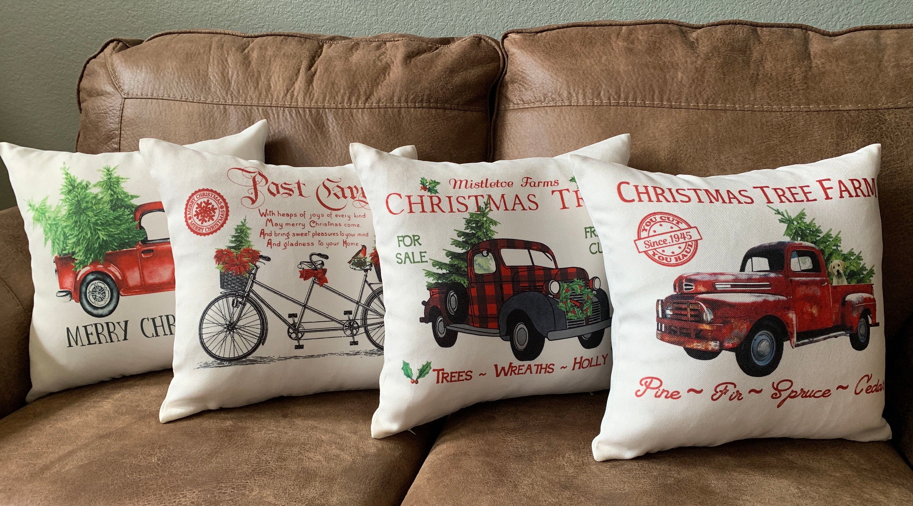 Christmas Pillow Red Truck Pillow Vintage Christmas Pillow Etsy