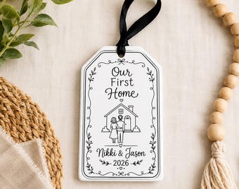 First Home Christmas Ornament: Personalized Modern Minimalist Style Housewarming Gift