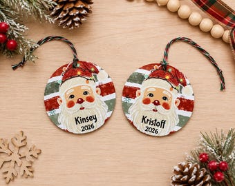 Personalized Kids Christmas Tree Ornaments: Unbreakable UV Printed Santa Face with Names on Acrylic