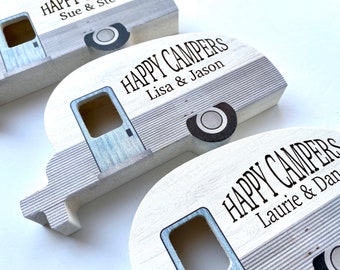 Gift for Camper - Personalized Happy Camper Wood Shelf Sitter Sign - Engraved - RV Decor - Trailer Life - Camping Sign