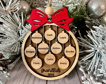 Grandkids Ornament - Personalized Christmas Gift - Grandchildren - Custom Family Ornament - Laser Cut - Up to 15 Names - Pet Names Too