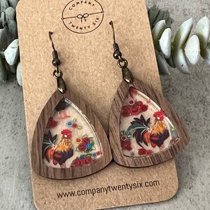 Chicken Earrings Wood and Acrylic Farm Mom Gift for Chicken Lover Dangle Earrings image 2