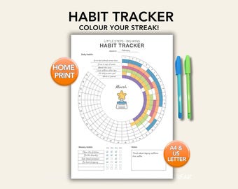Suivi des habitudes mensuelles - Roue chromatique simple. Objectifs, fitness et suivi de la santé. PDF imprimable