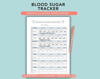 Blood Sugar Tracker, Glucose Log Sheet, Daily Routine Chart, A4 US Letter