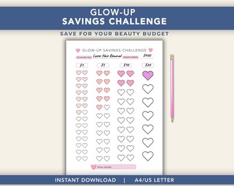 Glow Up Savings Challenge, Beauty Budget Tracker, Skincare Fund Log PDF