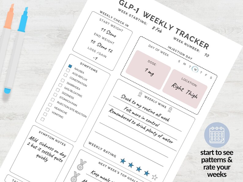 GLP-1 Weekly Injection Tracker. Printable Log for Monitoring Weight ...