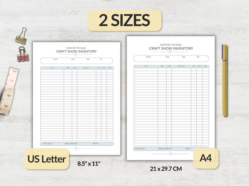 Craft Fair Inventory Tracker Printable, Market Stall Sales List, Small ...