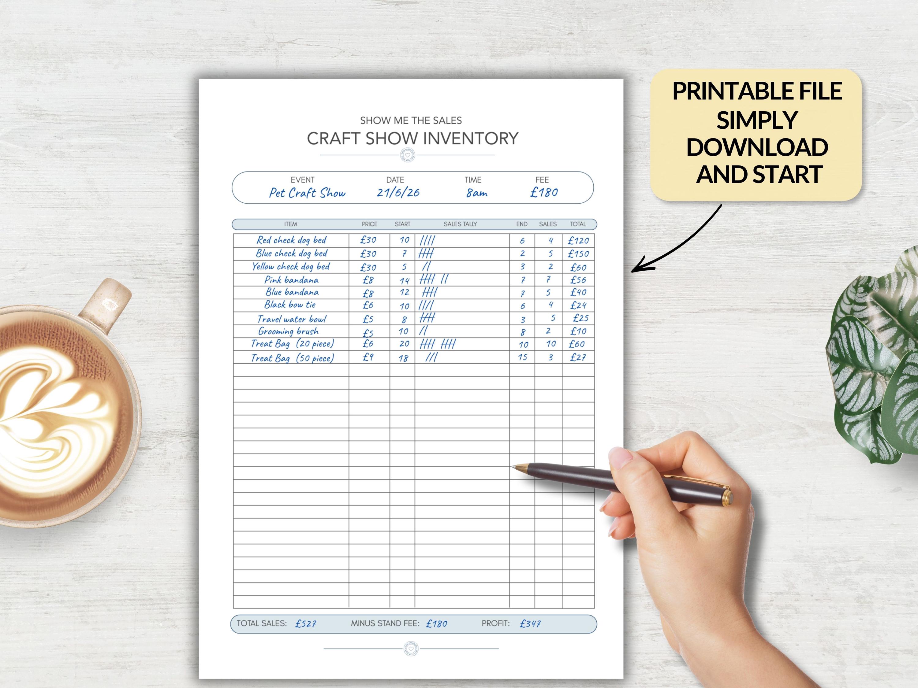 Craft Fair Inventory Tracker Printable, Market Stall Sales List, Small ...