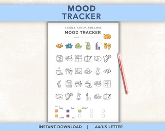 Bedtime Mood Tracker, Evening Emotions Chart, Nightly Coloring Page PDF