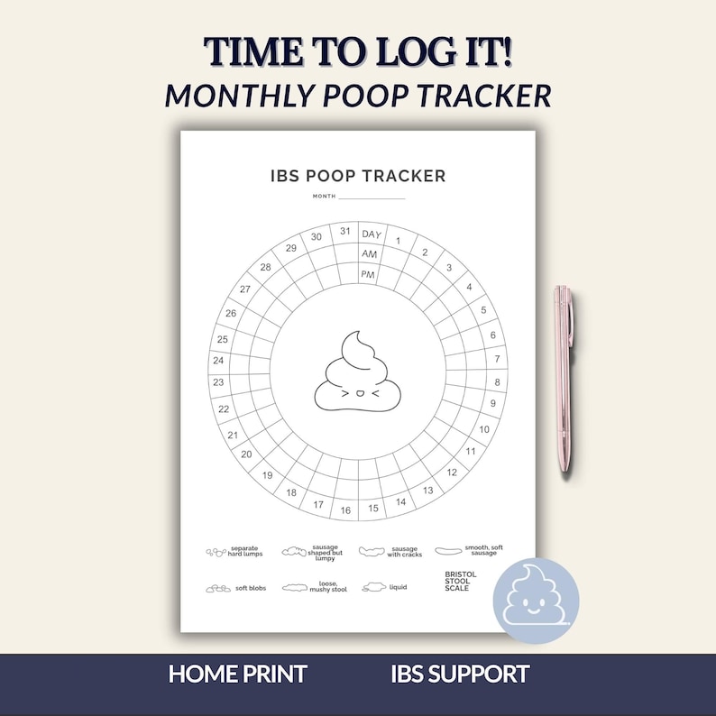Printable IBS Poop Tracker With Bristol Stool Scale - Bowel Movement ...