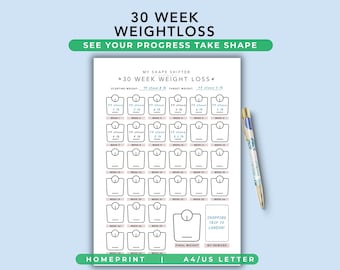 Weight Loss Tracker, Weekly Weight Log, Fitness Goals, A4 US Letter