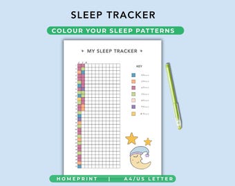 Sleep Tracker Year in Pixels, Annual Sleep Chart, US Letter, A4 PDF