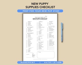 New Puppy Checklist, Printable Dog Essentials List, Pet Shopping Log