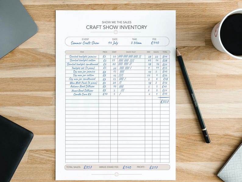 Craft Fair Inventory Tracker Printable, Market Stall Sales List, Small ...