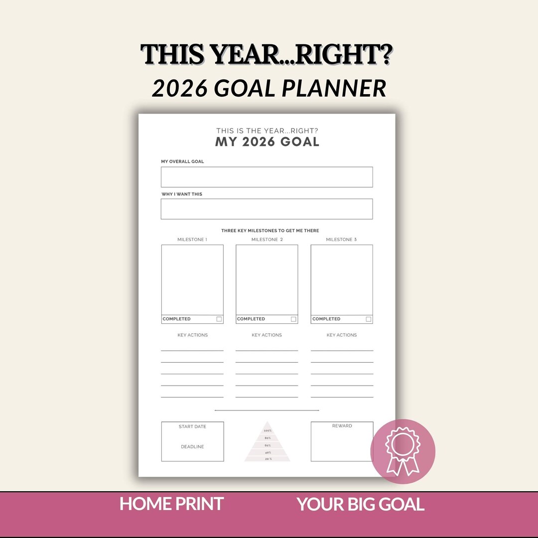 2026 Goal Planner Printable - Major Goal Worksheet With Milestones and ...