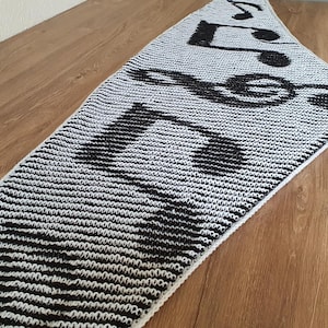 INSTRUCTIONS, musical notes, shadow knitting, illusion knitting, flat motif shawl