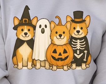 Halloween Corgi-hondenkostuums, PNG, Trick or Treat Corgi-kunst (digitale download)