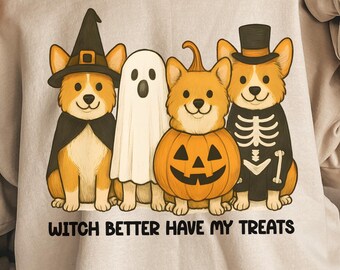 Halloween Corgi-hondenkostuums, png, Trick Treat Corgi-honden (digitale download)