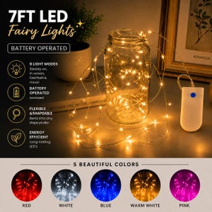 7ft Fairy Lights Battery Operated | LED String Lights Warm White, Multicolor, Blink Modes, Wedding Room Decor