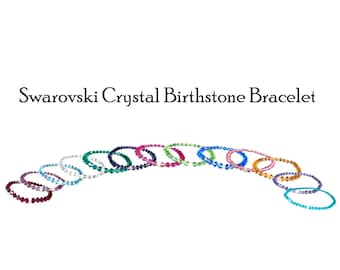 May include: A set of 12 colorful crystal bracelets, each representing a different birthstone. The bracelets are arranged in a semi-circle, with the colors ranging from pink to blue.