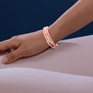 Pink & White Faux Pearl Stretch Bracelets - Set of 3 Handmade Beaded Stackable Jewelry for Women and Girls