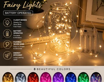 7ft Fairy Lights Battery Operated | LED String Lights Warm White, Multicolor, Blink Modes, Wedding Room Decor