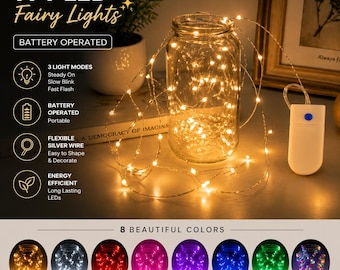 7ft Fairy Lights Battery Operated | LED String Lights Warm White, Multicolor, Blink Modes, Wedding Room Decor