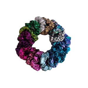 Mermaid Scrunchies – Holographic Iridescent Hair Tie | Shiny Glittery Elastic Ponytail Holder | Magical Ocean Hair Accessory for Girls