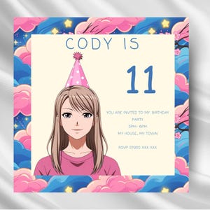 Anime Style Birthday Invitation | Editable Digital Party Invite | Kawaii Anime Theme | Instant Download Printable