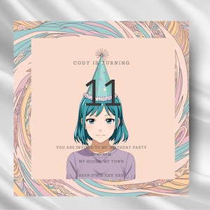 Anime Style Birthday Invitation | Editable Digital Party Invite | Kawaii Anime Theme | Instant Download Printable