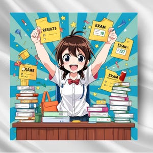 Congratulazioni Anime Esami GCSE A'Levels Biglietto Digitale / Carino Kawaii Laurea / Regalo di Successo Esame / Ben Fatto PNG / Biglietto Stampabile