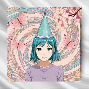 Carte d'anniversaire animée PNG | Téléchargement numérique | Carte de style anime kawaii | Carte d'anniversaire imprimable pour les amateurs de dessins animés | Téléchargement instantané
